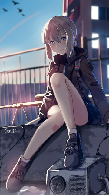 Anime Girl Sitting on Rooftop at Sunset High Quality Mobile Wallpaper