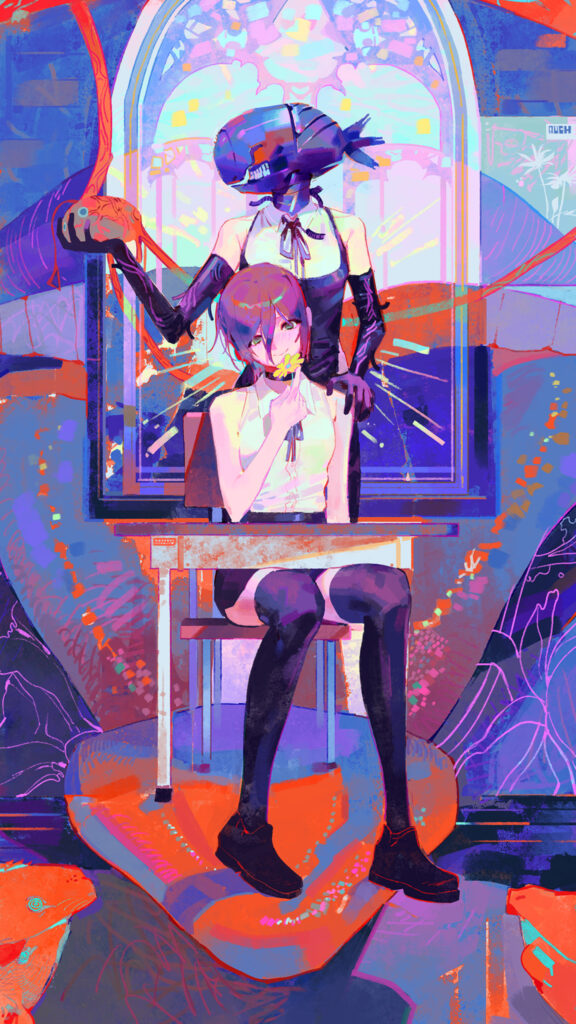Reze and Bomb Devil Chainsaw Man Aesthetic Wall Art Mobile Wallpaper