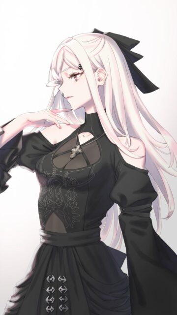 Anime Girl With Long Silver Hair in Elegant Gothic Black Dress Wallpaper
