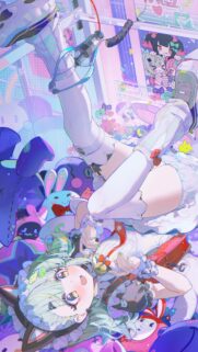Cute Anime Girl in Claw Machine Arcade Vibrant Pastel Aesthetic Illustration