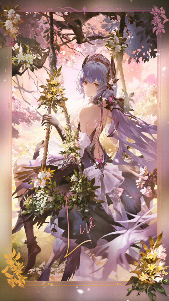 Anime Girl on Floral Swing Fantasy Art Mobile Wallpaper