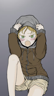 Cute Anime Girl with Blonde Hair in Brown Hoodie Wallpaper for Mobile