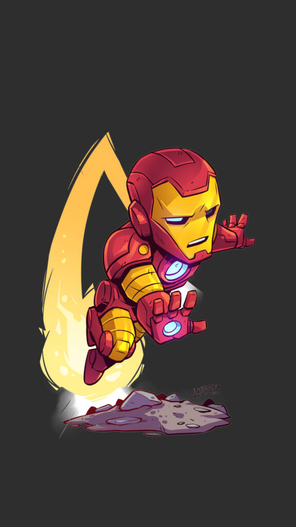 Chibi Iron Man Flying Action Marvel Superhero Mobile Phone Wallpaper