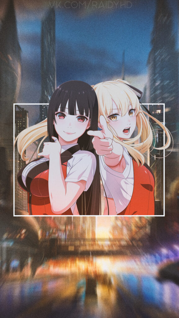 Anime Girls Kakegurui Dynamic Duo City Background Wallpaper for Mobile