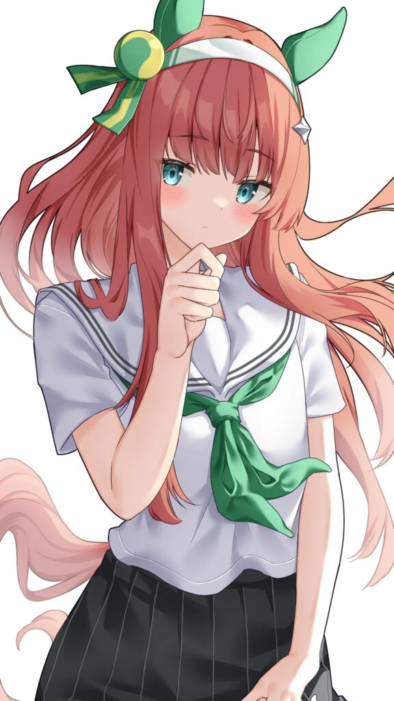 Anime Girl with Red Hair and Green Bow Wallpaper for Mobile