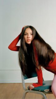 Olivia Rodrigo Red Long Sleeve Top Portrait High Resolution Mobile Wallpaper