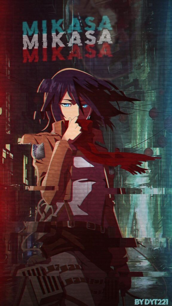 Mikasa Ackerman Attack on Titan Glitch Aesthetic Mobile Wallpaper