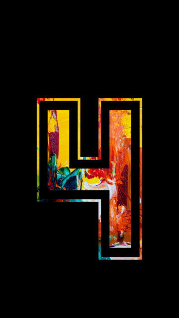 Abstract Number Four Wallpaper with Vibrant Oil Paint Texture on Black Background