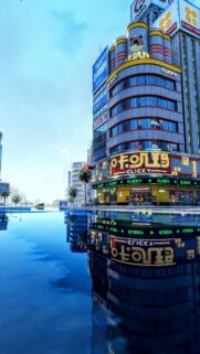 Cyberpunk City Street Reflection Wallpaper 4K High Definition Digital Art