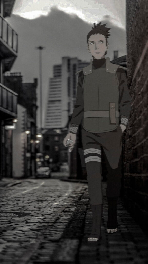Shikamaru Nara Anime Aesthetic Wallpaper in Monochromatic Urban Setting