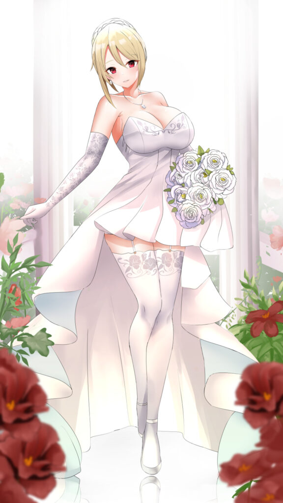 Beautiful Anime Bride in Elegant White Wedding Dress Wallpaper