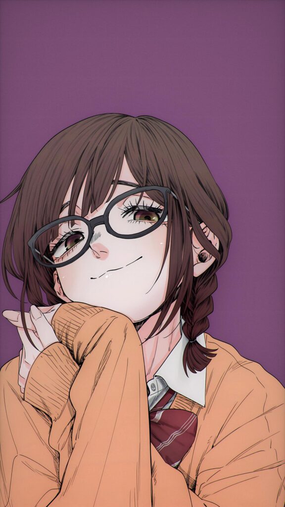 Cute Anime Girl with Glasses in Orange Sweater Aesthetic Wallpaper for Mobile