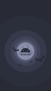 Minimalist Android Logo Halloween Night Wallpaper with Spooky Bats and Full Moon