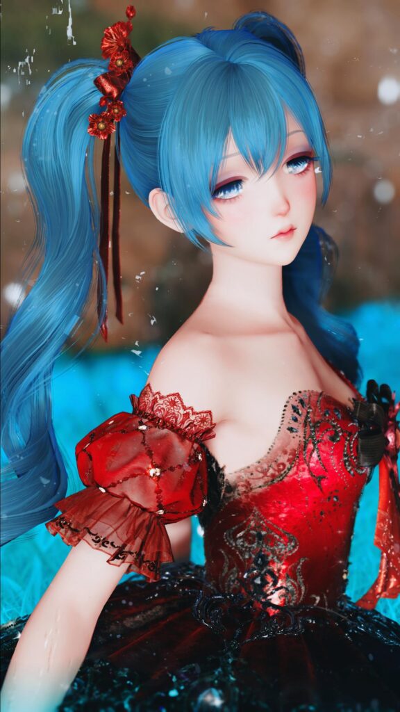 Hatsune Miku in Ornate Red Victorian Dress Anime Mobile Wallpaper