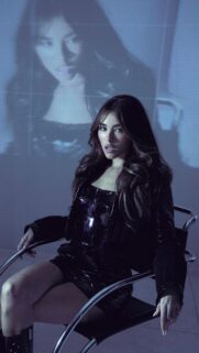 Madison Beer Portrait in Chic Black Leather Outfit Aesthetic Phone Wallpaper
