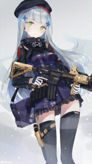 Anime Girl HK416 Tactical Wallpaper: Silver-Haired Girl with Rifle and Military Gear
