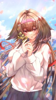 Beautiful Anime Girl Holding Yellow Flowers Wallpaper for Mobile
