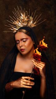 Leo Zodiac Queen Golden Crown and Fiery Roses Spiritual Wallpaper