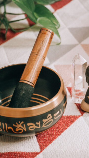 Clear Quartz Crystal and Tibetan Singing Bowl Zen Energy Wallpaper