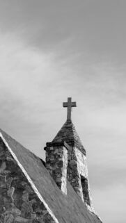 Stone Church Cross Spiritual Energy and Faith Aesthetic Wallpaper