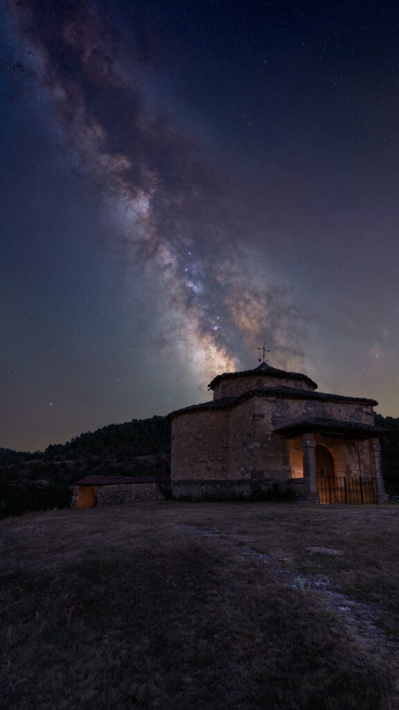 Milky Way Galaxy and Ancient Chapel Celestial Spiritual Energy Wallpaper