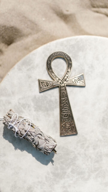 Ankh Symbol and Sage Bundle Spiritual Energy Aesthetic Wallpaper