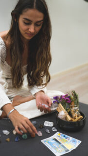 Spiritual Tarot Reading and Crystal Healing Ritual Aesthetic Wallpaper