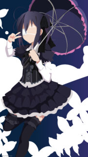 Minimalist Rikka Takanashi Anime Girl with Umbrella Mobile Wallpaper