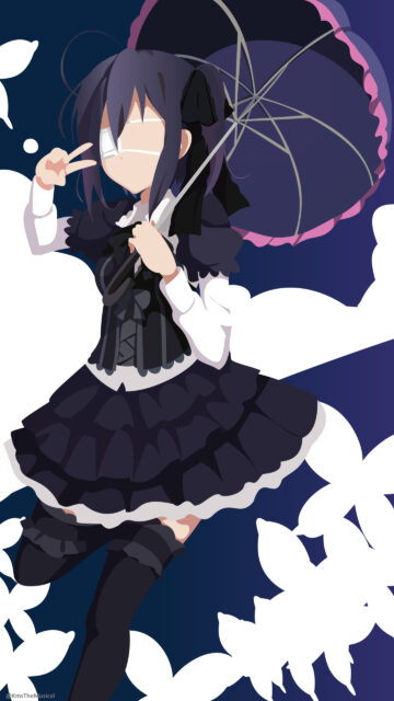 Minimalist Rikka Takanashi Anime Girl with Umbrella Mobile Wallpaper