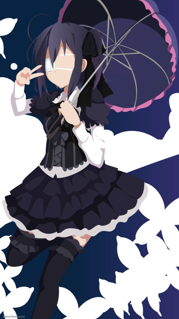 Minimalist Rikka Takanashi Anime Girl with Umbrella Mobile Wallpaper