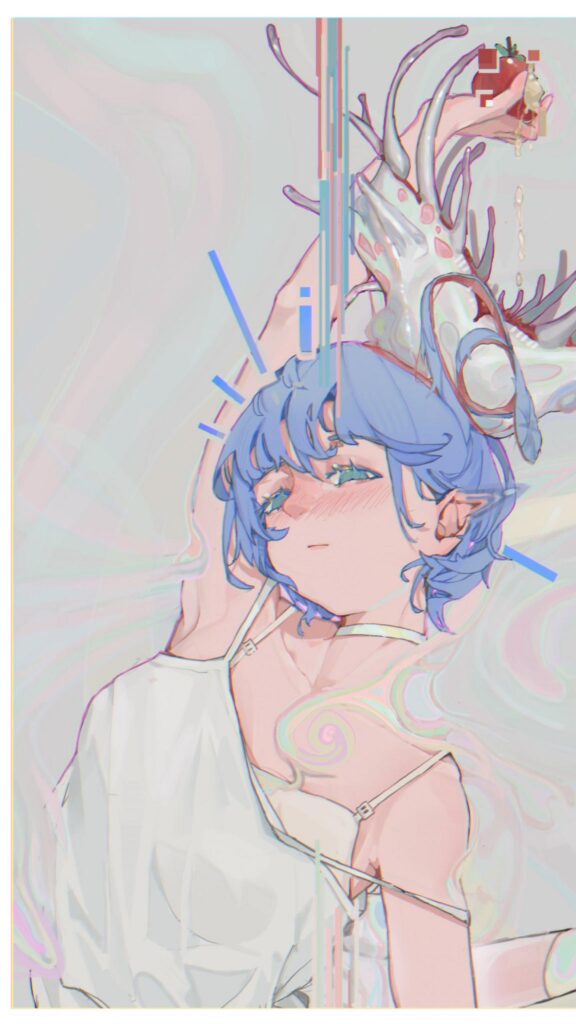 Surreal Anime Girl with Ethereal Glitch Art Aesthetic Mobile Wallpaper