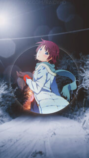 Anime Girl in Winter Snowy Landscape Wallpaper for Mobile Phone
