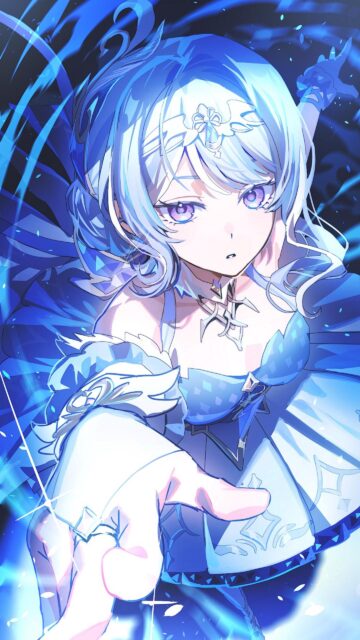 Stunning Anime Girl with Glowing Blue Magical Aura 4K Mobile Wallpaper