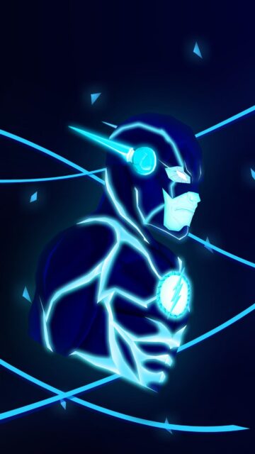 Minimalist Blue Neon Flash Superhero Digital Art Wallpaper for Mobile Phones