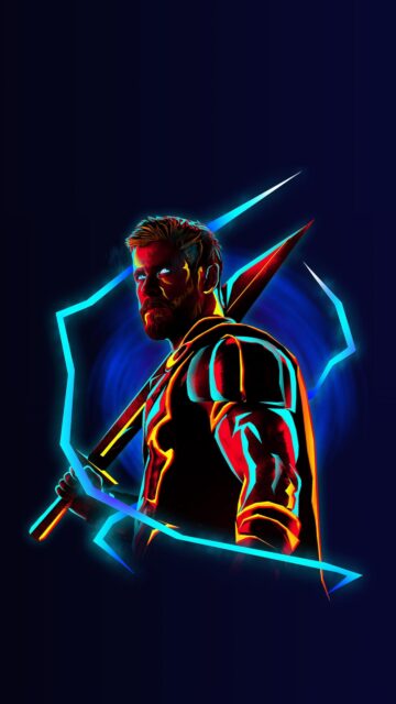 Neon Thor God of Thunder Cyberpunk Style Marvel Wallpaper for Mobile