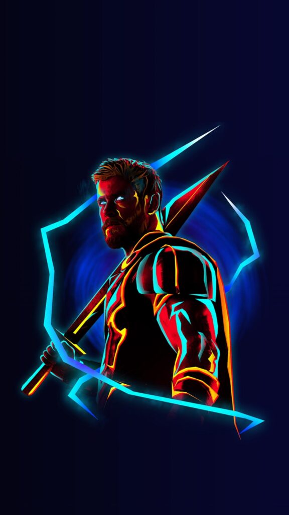 Neon Thor God of Thunder Cyberpunk Style Marvel Wallpaper for Mobile
