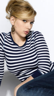 Scarlett Johansson Striped Shirt Studio Portrait Mobile Wallpaper