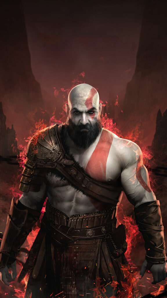 Kratos God of War Fan Art Intense Mobile Wallpaper