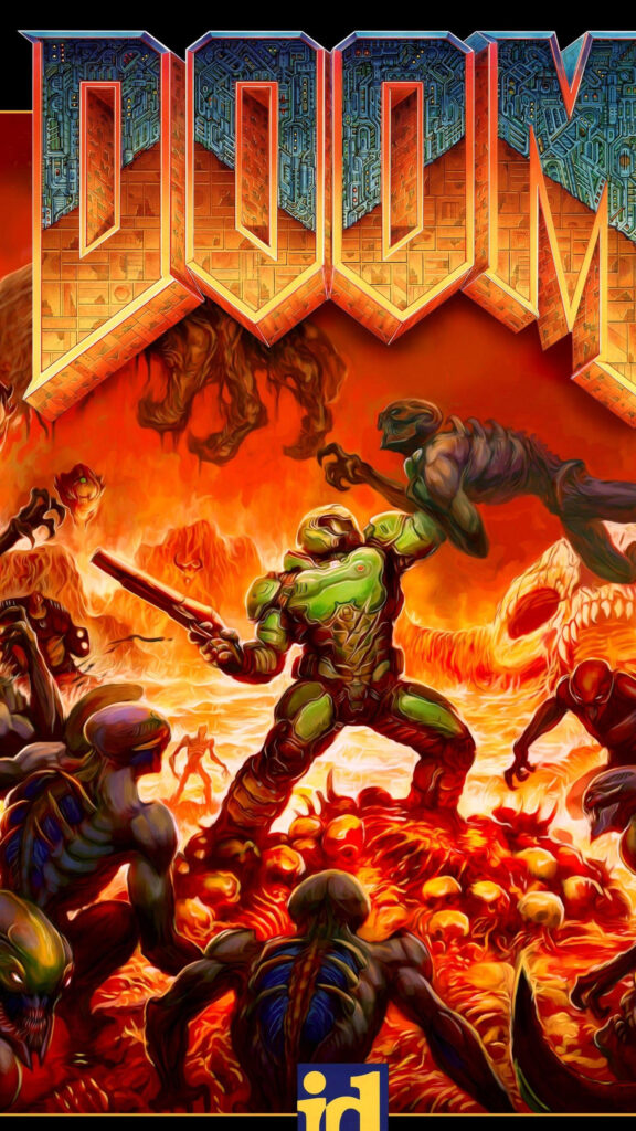 Doom Slayer Intense Hellscape Battle Mobile Wallpaper