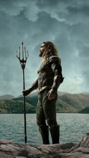 Aquaman Jason Momoa Standing with Trident Mobile Wallpaper
