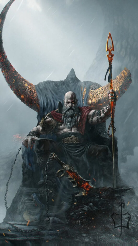God of War Kratos Sitting on Throne 4K Mobile Wallpaper