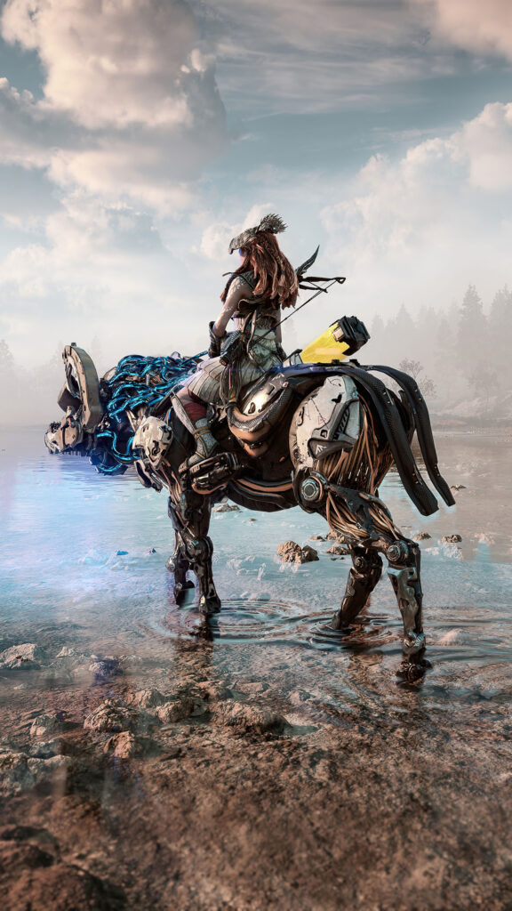 Aloy Riding a Charger Mobile Wallpaper