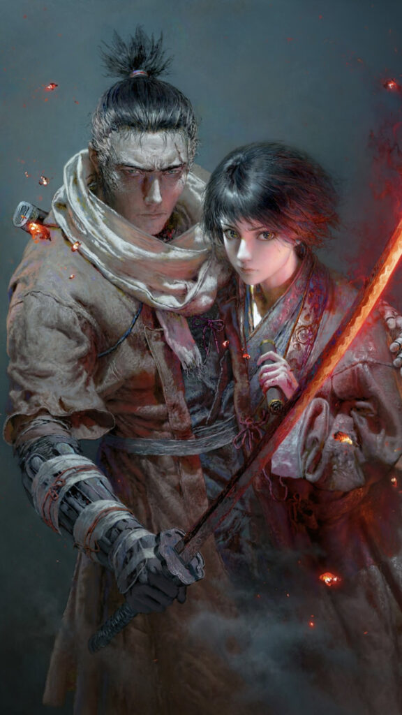 Sekiro Shadows Die Twice Art Featuring Wolf and Kuro Mobile Wallpaper