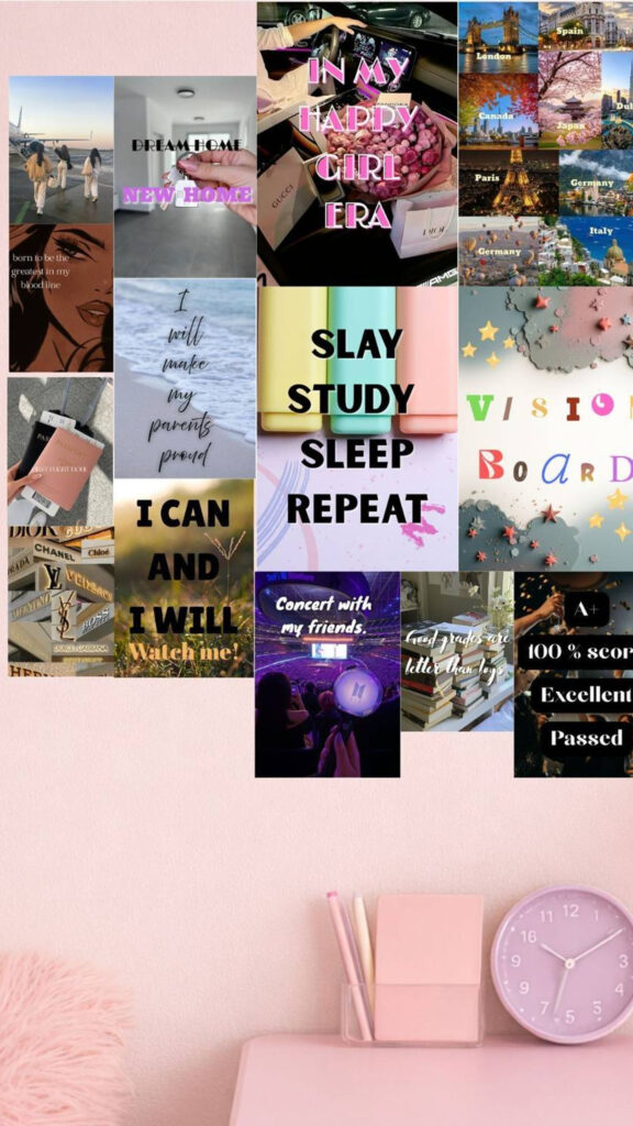 Aesthetic Vision Board Collage for Manifestation and Goal Setting Wallpaper