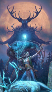 Dark Fantasy Forest Archer and Spirit Entities Mobile Wallpaper