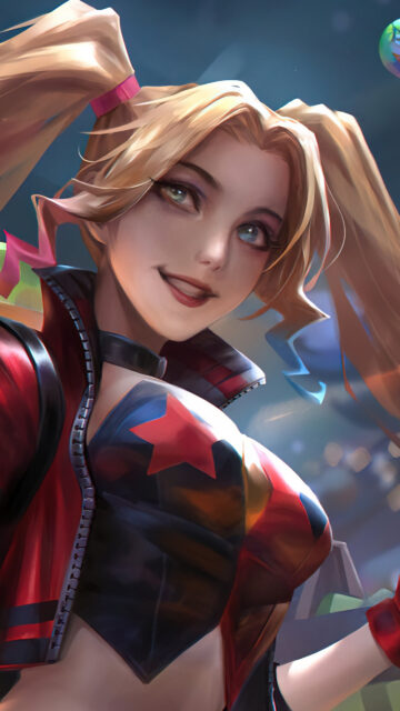 Anime Style Blonde Girl in Red Jacket Mobile Wallpaper