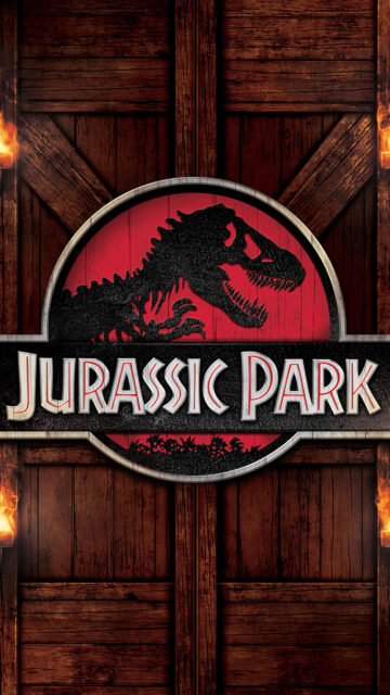 Jurassic Park T-Rex Logo Rustic Wood Background Mobile Wallpaper