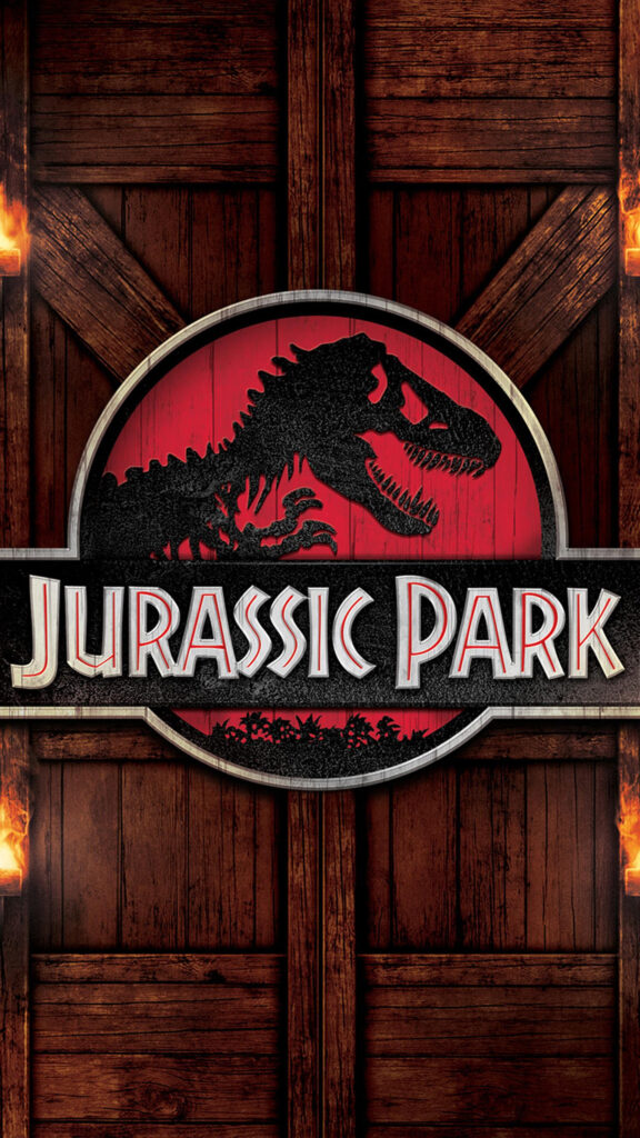 Jurassic Park T-Rex Logo Rustic Wood Background Mobile Wallpaper