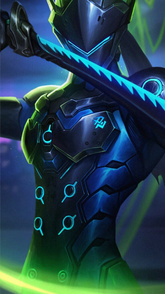 Blue Cybernetic Warrior Digital Art Mobile Wallpaper