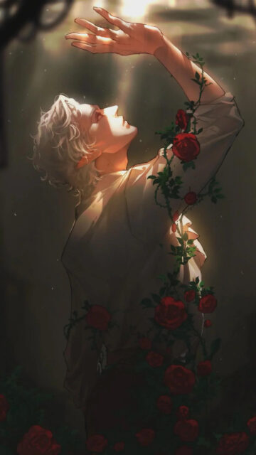 Elven Vampire and Crimson Roses Mobile Wallpaper